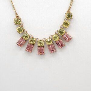 Gold Tone Necklace With Pink & Green CZ Prong Set Lobster Clasp